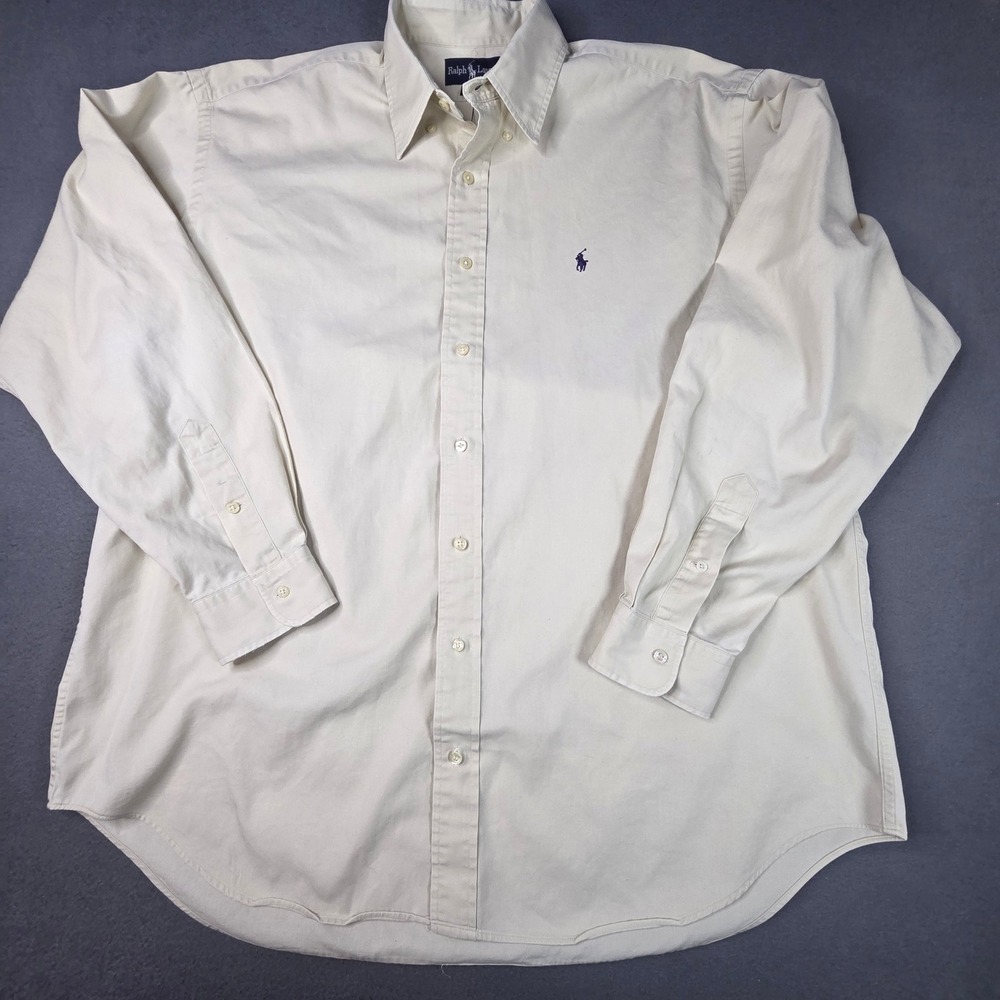 Ralph Lauren Blaire Mens XL Khaki Cotton Twill Button Down Shirt Long Sleeve Tan
